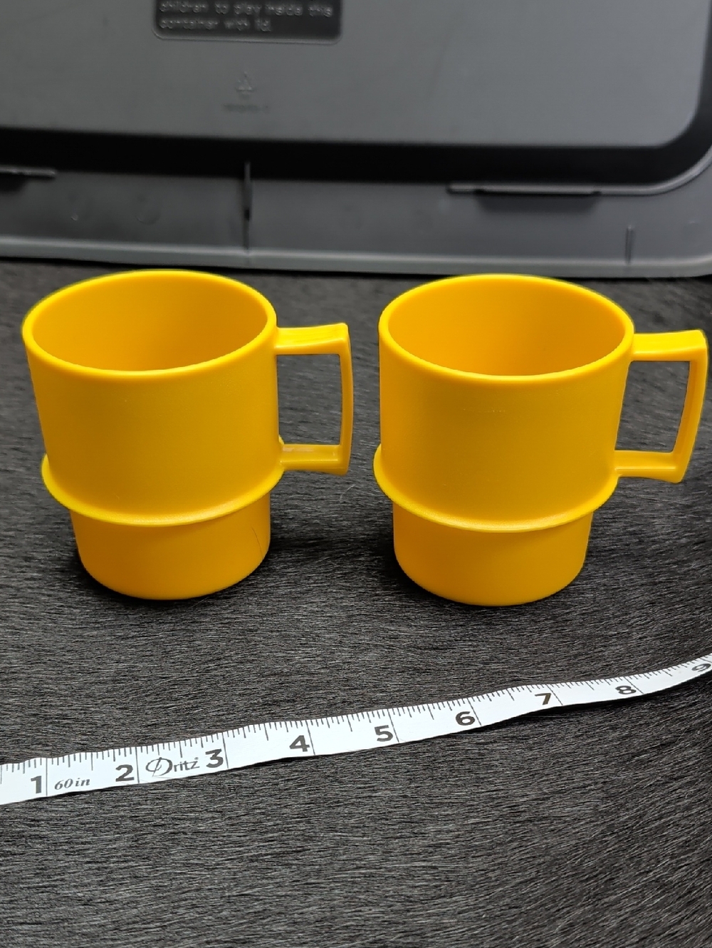 2 Tupperware Mugs Yellow Plastic Coffee Cups